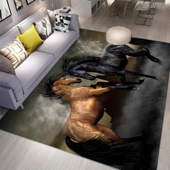 Horse Pattern Area Rug Non-slip Soft Polyester Mat Machine Washable Anti-fatigue