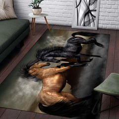Horse Pattern Area Rug Non-slip Soft Polyester Mat Machine Washable Anti-fatigue
