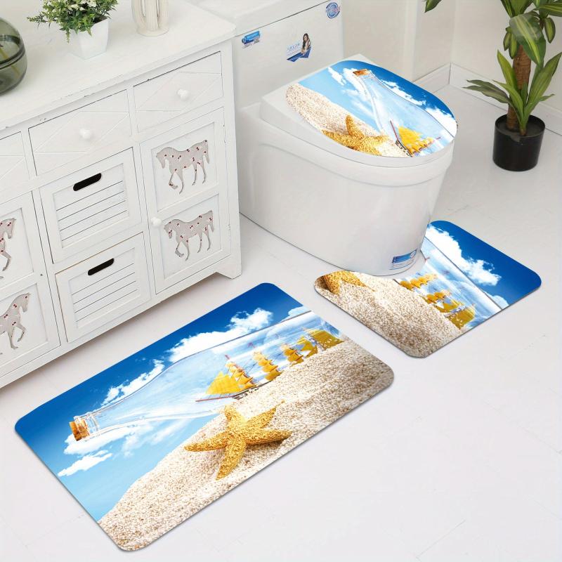 3pcs Plush Fluffy Bathroom Rugs Set Soft Bath Mat Non Slip Absorbent Shower Mat