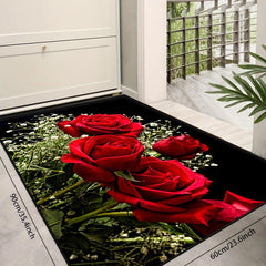 Rose Pattern Floor Mat Modern Kitchen Rug Non Slip Colorful Indoor Carpet