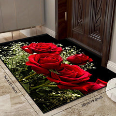 Rose Pattern Floor Mat Modern Kitchen Rug Non Slip Colorful Indoor Carpet