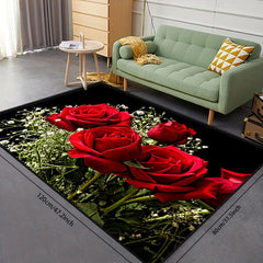 Rose Pattern Floor Mat Modern Kitchen Rug Non Slip Colorful Indoor Carpet