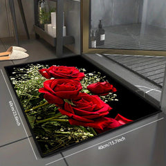 Rose Pattern Floor Mat Modern Kitchen Rug Non Slip Colorful Indoor Carpet