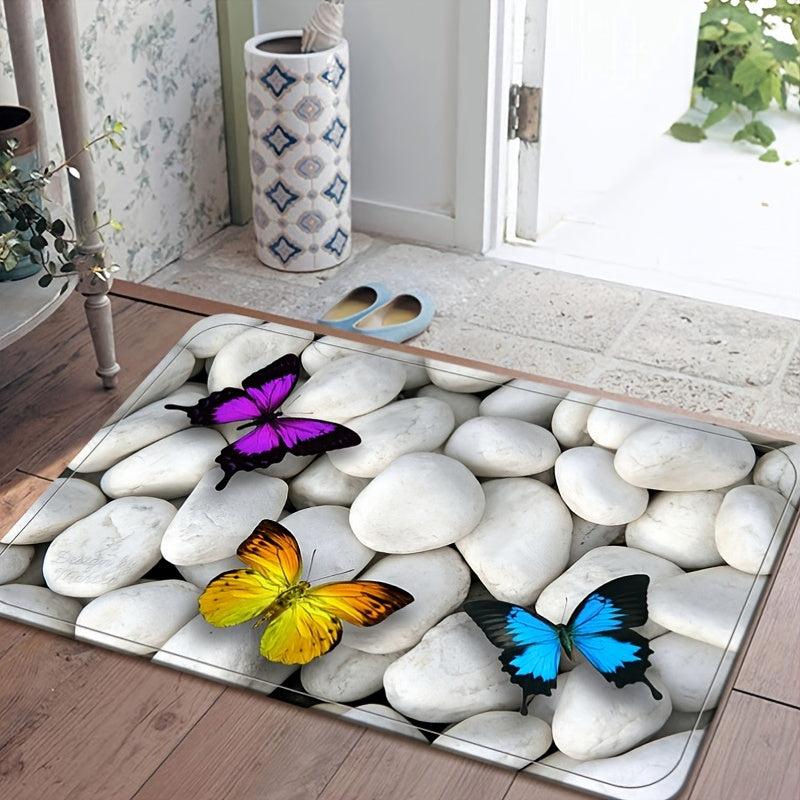 Butterfly Stone Print Kitchen Mat Entrance Doormat Anti Slip Floor Rug