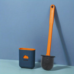 Toilet Brush Holder w/ Silicone Bristles Non Slip Handle