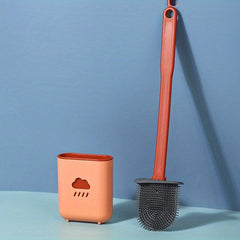 Toilet Brush Holder w/ Silicone Bristles Non Slip Handle