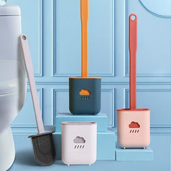 Toilet Brush Holder w/ Silicone Bristles Non Slip Handle