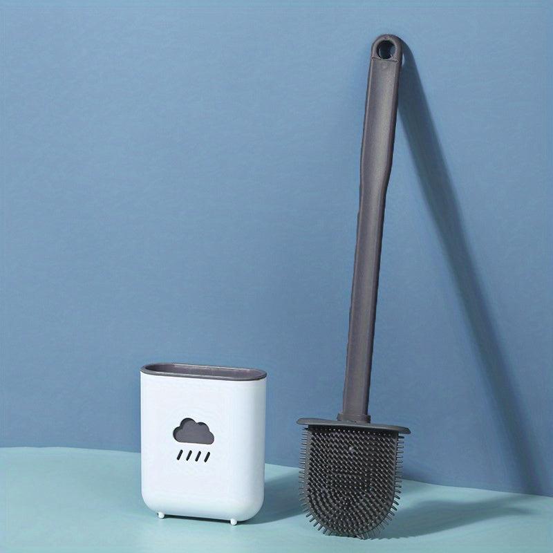 Toilet Brush Holder w/ Silicone Bristles Non Slip Handle