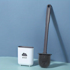 Toilet Brush Holder w/ Silicone Bristles Non Slip Handle