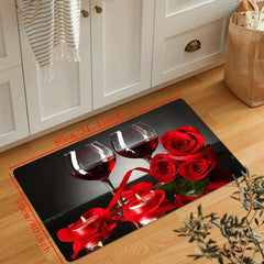 Red Rose Kitchen Floor Mat Non-slip Waterproof Machine Washable
