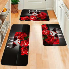 Red Rose Kitchen Floor Mat Non-slip Waterproof Machine Washable