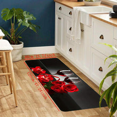 Red Rose Kitchen Floor Mat Non-slip Waterproof Machine Washable