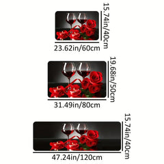 Red Rose Kitchen Floor Mat Non-slip Waterproof Machine Washable
