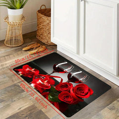 Red Rose Kitchen Floor Mat Non-slip Waterproof Machine Washable