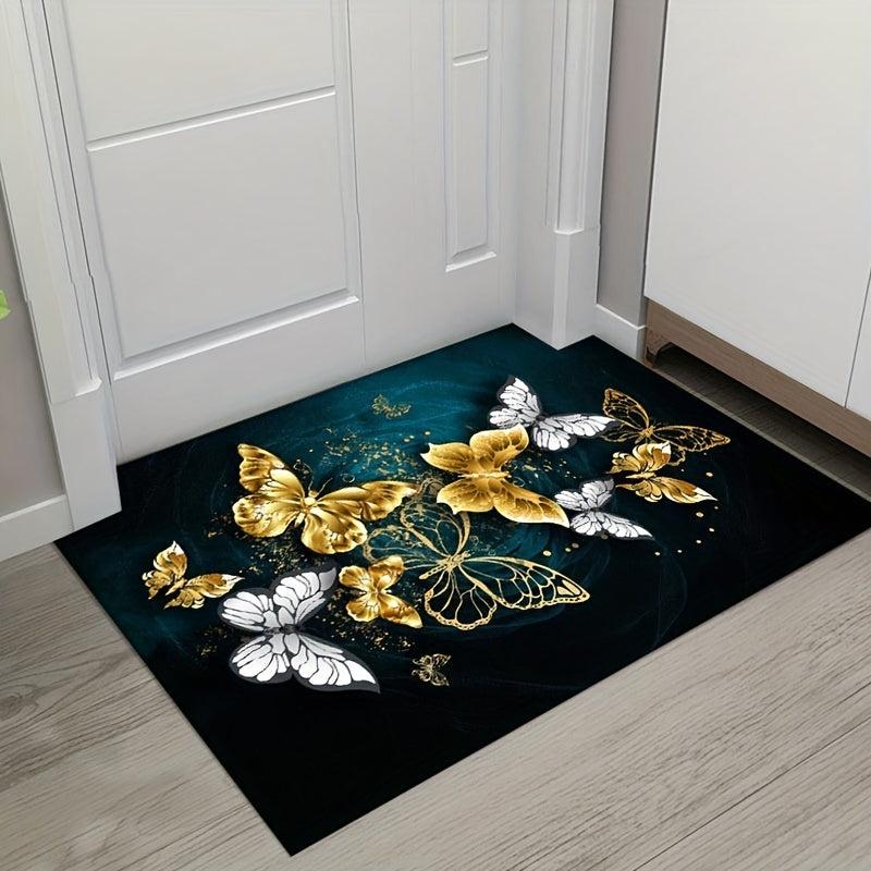 Golden Butterfly Welcome Door Mat Non-slip Indoor Outdoor Entrance Mat