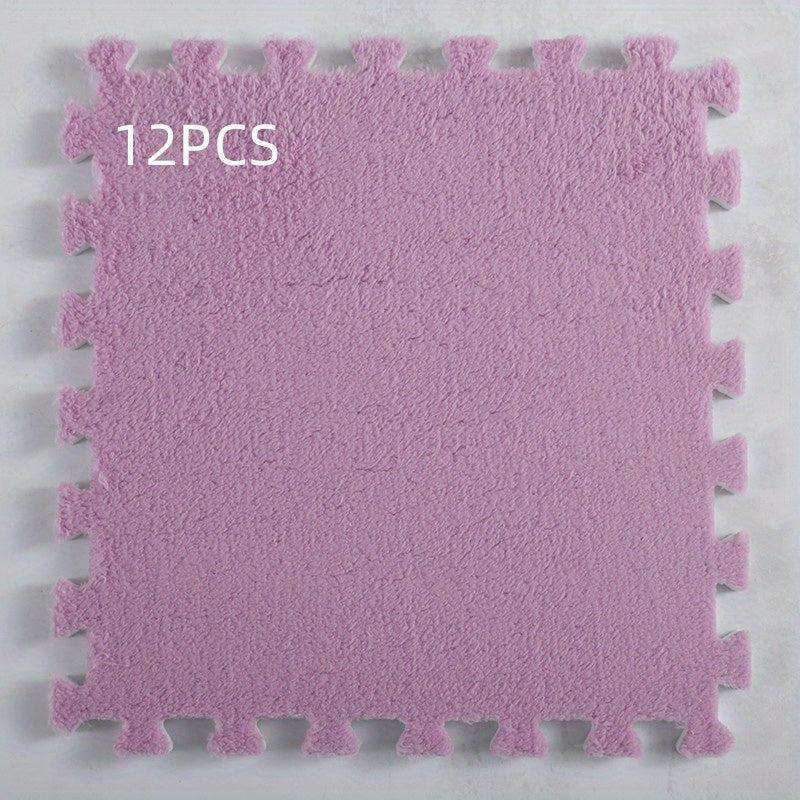 12pcs Floor Tiles Fluffy Carpet Foam Puzzle Floor Mat Rug