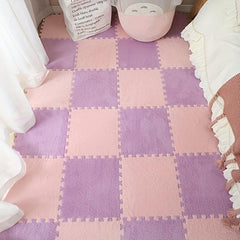 12pcs Floor Tiles Fluffy Carpet Foam Puzzle Floor Mat Rug