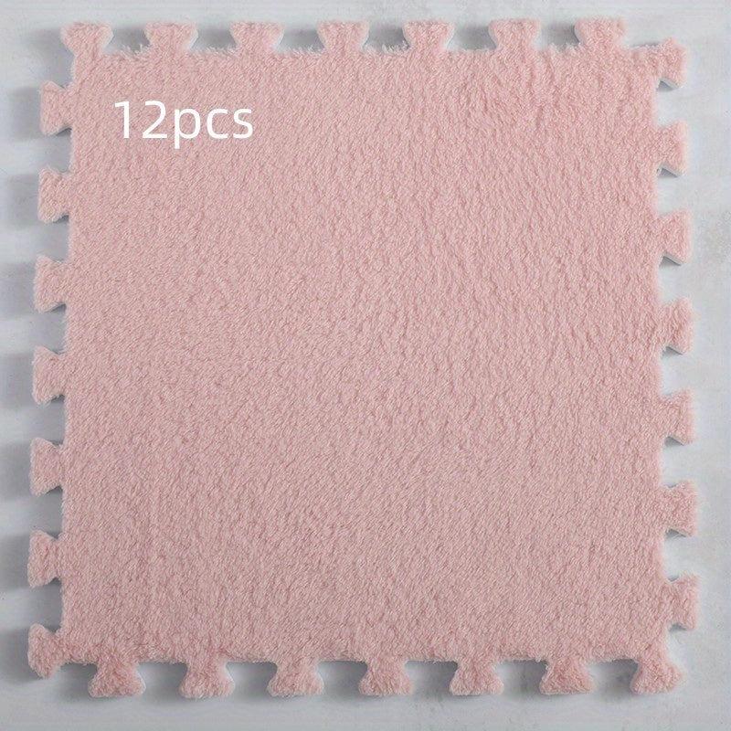 12pcs Floor Tiles Fluffy Carpet Foam Puzzle Floor Mat Rug