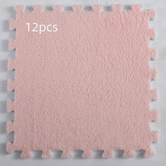12pcs Floor Tiles Fluffy Carpet Foam Puzzle Floor Mat Rug
