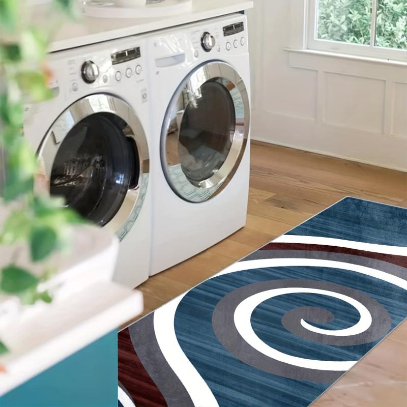 Geometric Runner Rug for Laundry Room Hallway Kitchen - Non Slip and Durable