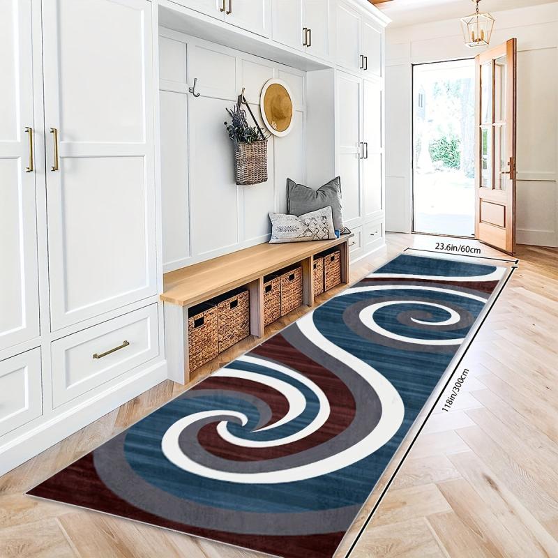 Geometric Runner Rug for Laundry Room Hallway Kitchen - Non Slip and Durable