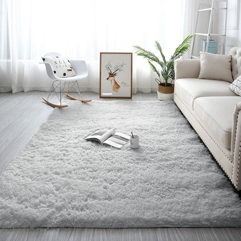 Plush Gray Shaggy Rug Soft Indoor Mat for Home Decor