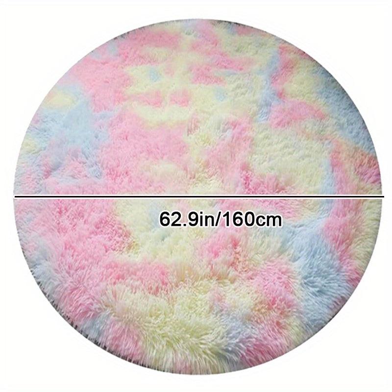 Round Rainbow Fluffy Rug Tie Dye Colorful Mats Floor Rug Plush