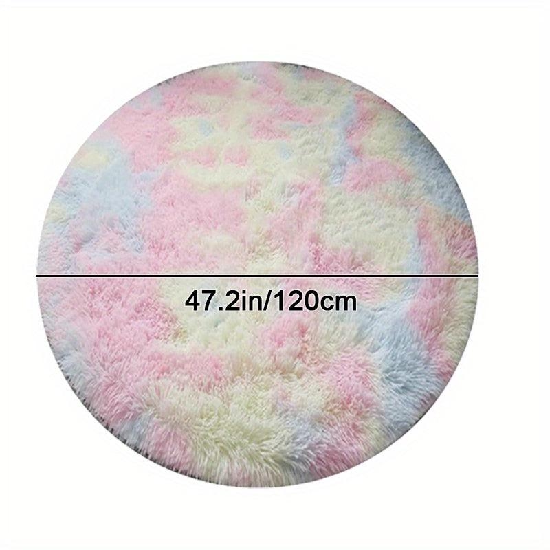Round Rainbow Fluffy Rug Tie Dye Colorful Mats Floor Rug Plush