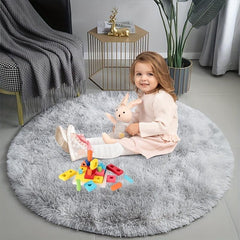 Round Rainbow Fluffy Rug Tie Dye Colorful Mats Floor Rug Plush