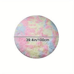 Round Rainbow Fluffy Rug Tie Dye Colorful Mats Floor Rug Plush