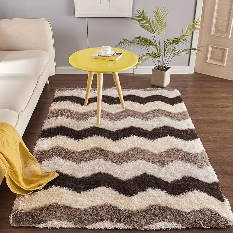 Ultra Soft Plush Rug Large Striped Area Rug Non slip Fluffy Shaggy Rug