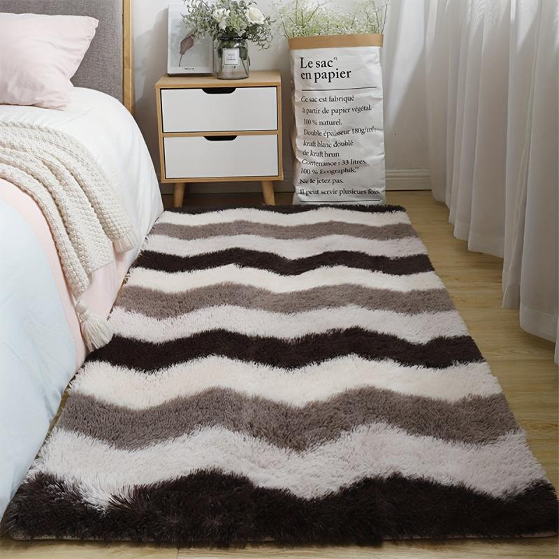 Ultra Soft Plush Rug Large Striped Area Rug Non slip Fluffy Shaggy Rug