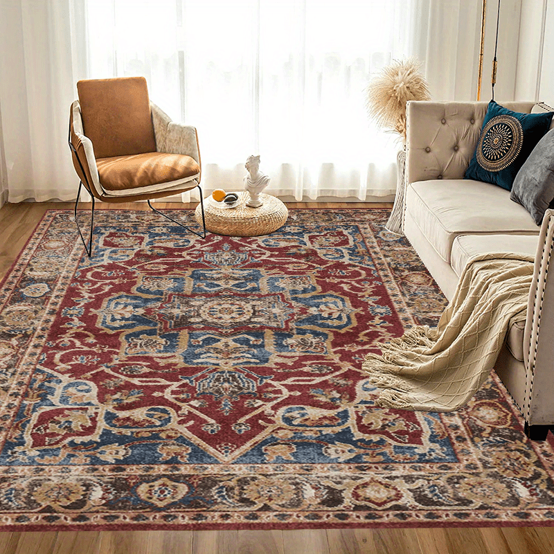 Vintage Boho Area Rug Euro Dark Red Bohemian Pattern Soft Washable Carpet