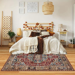 Vintage Boho Area Rug Euro Dark Red Bohemian Pattern Soft Washable Carpet