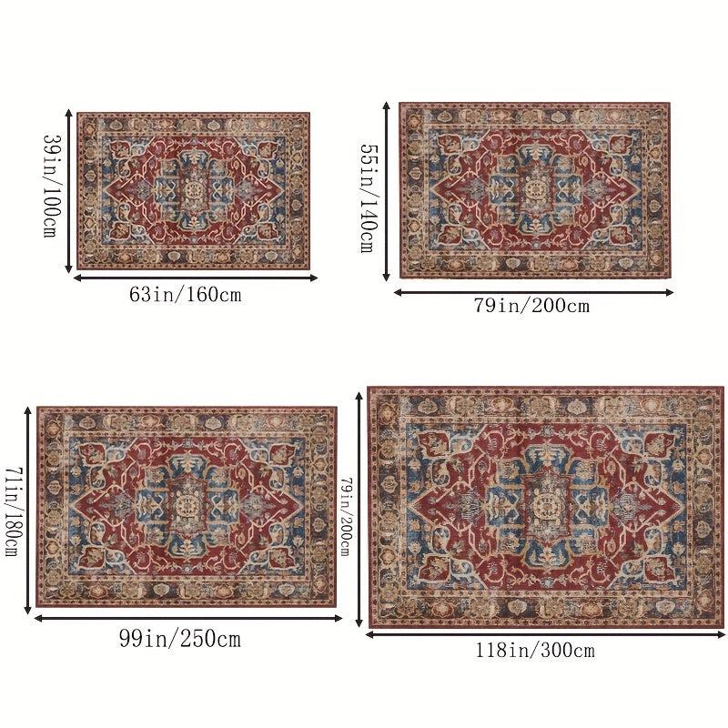 Vintage Boho Area Rug Euro Dark Red Bohemian Pattern Soft Washable Carpet