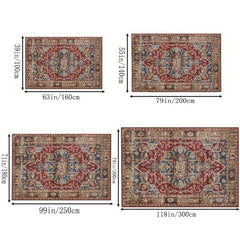 Vintage Boho Area Rug Euro Dark Red Bohemian Pattern Soft Washable Carpet