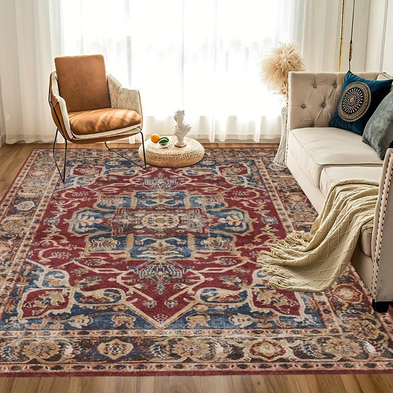 Vintage Boho Area Rug Euro Dark Red Bohemian Pattern Soft Washable Carpet