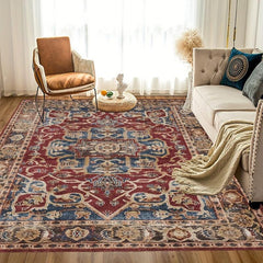 Vintage Boho Area Rug Euro Dark Red Bohemian Pattern Soft Washable Carpet
