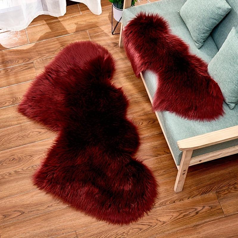 Double Heart Faux Sheepskin Rug Soft Fluffy Shaggy Carpet