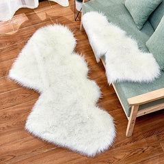 Double Heart Faux Sheepskin Rug Soft Fluffy Shaggy Carpet