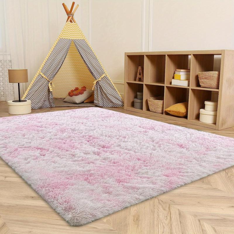 Soft Pink Shag Rug for Bedroom Living Room Non Slip Tie Dyed