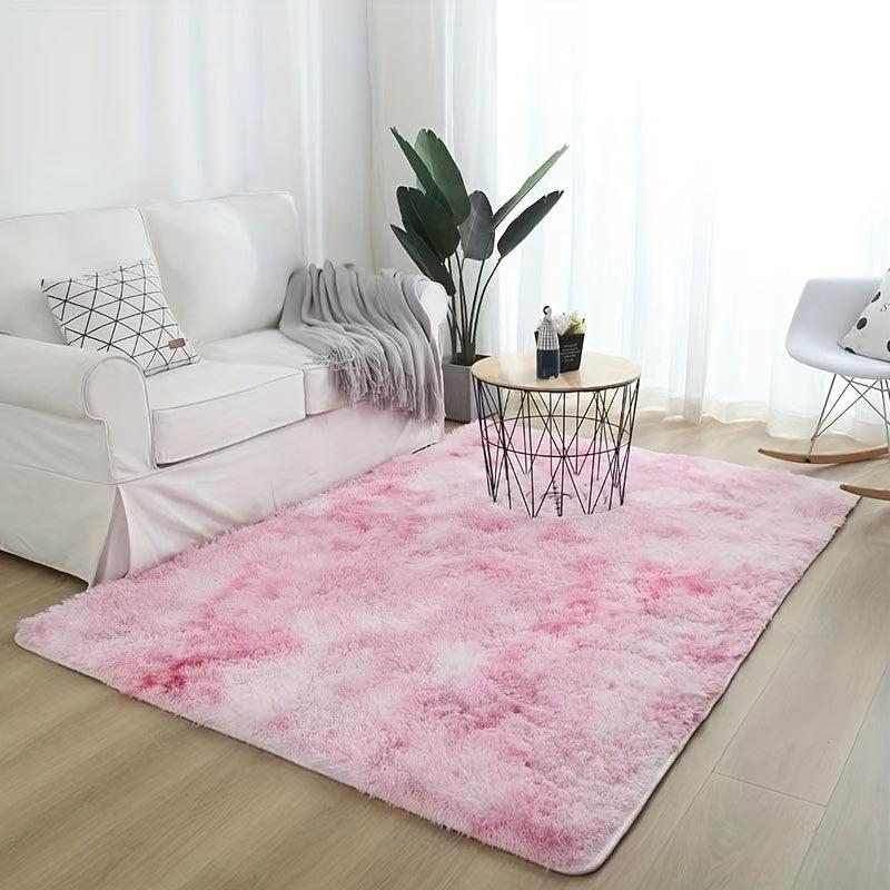 Soft Pink Shag Rug for Bedroom Living Room Non Slip Tie Dyed