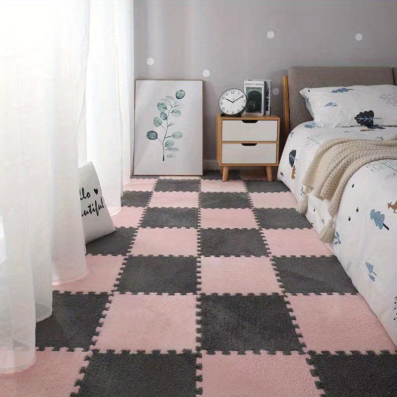 10pcs Plush Puzzle Foam Floor Mat Square Interlocking Carpet Fluffy Area Rug
