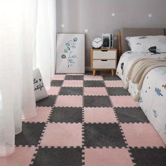 10pcs Plush Puzzle Foam Floor Mat Square Interlocking Carpet Fluffy Area Rug