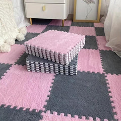 10pcs Plush Puzzle Foam Floor Mat Square Interlocking Carpet Fluffy Area Rug