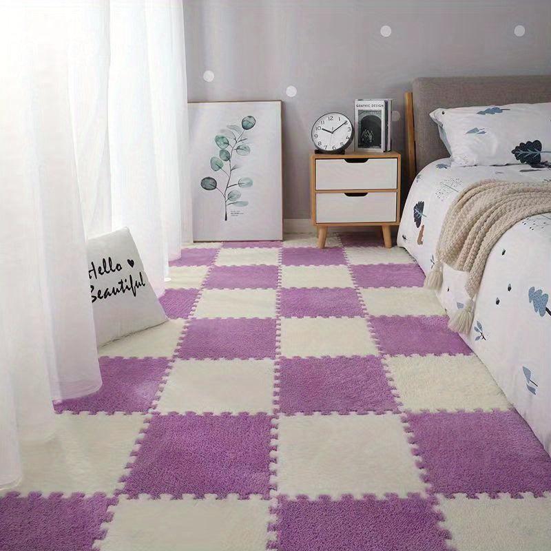 10pcs Plush Puzzle Foam Floor Mat Square Interlocking Carpet Fluffy Area Rug