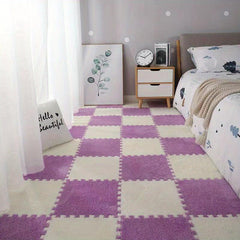 10pcs Plush Puzzle Foam Floor Mat Square Interlocking Carpet Fluffy Area Rug