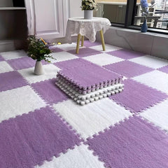 10pcs Plush Puzzle Foam Floor Mat Square Interlocking Carpet Fluffy Area Rug