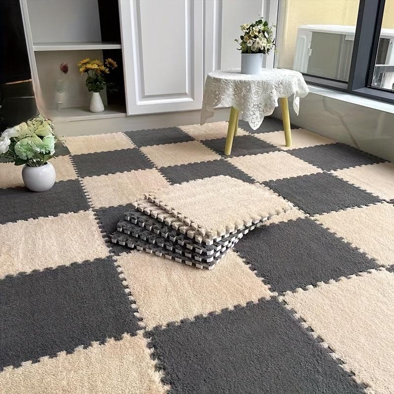 10pcs Plush Puzzle Foam Floor Mat Square Interlocking Carpet Fluffy Area Rug