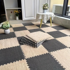 10pcs Plush Puzzle Foam Floor Mat Square Interlocking Carpet Fluffy Area Rug